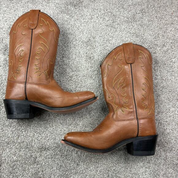 Boys Old West Brown Leather Cowboys Boots size 4.5 - Picture 3 of 11